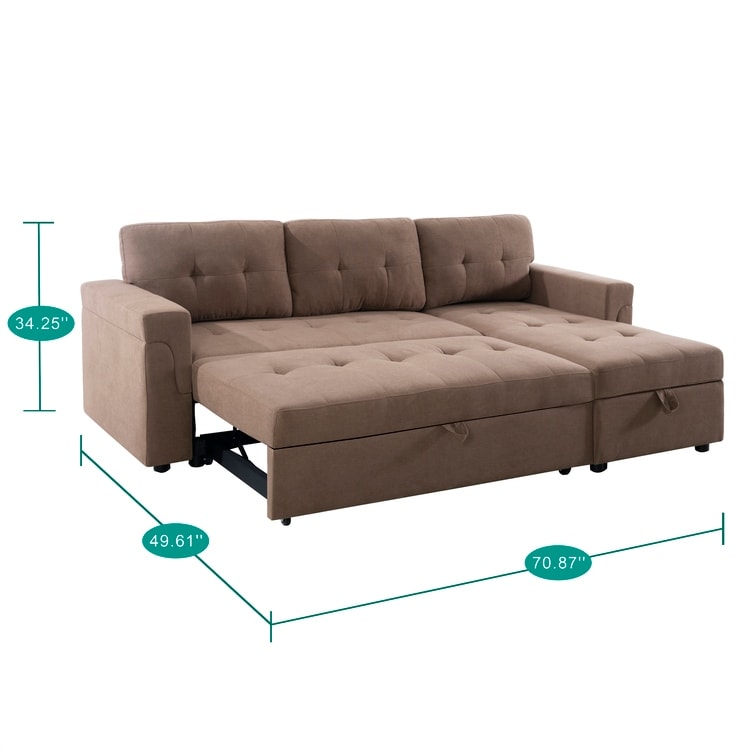 Canapé d'angle réversible avec lit escamotable, chaise longue avec rangement intégré, pieds robustes,