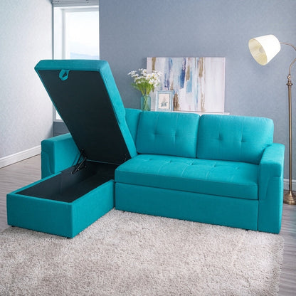 Canapé d'angle réversible avec lit escamotable, chaise longue avec rangement intégré, pieds robustes,