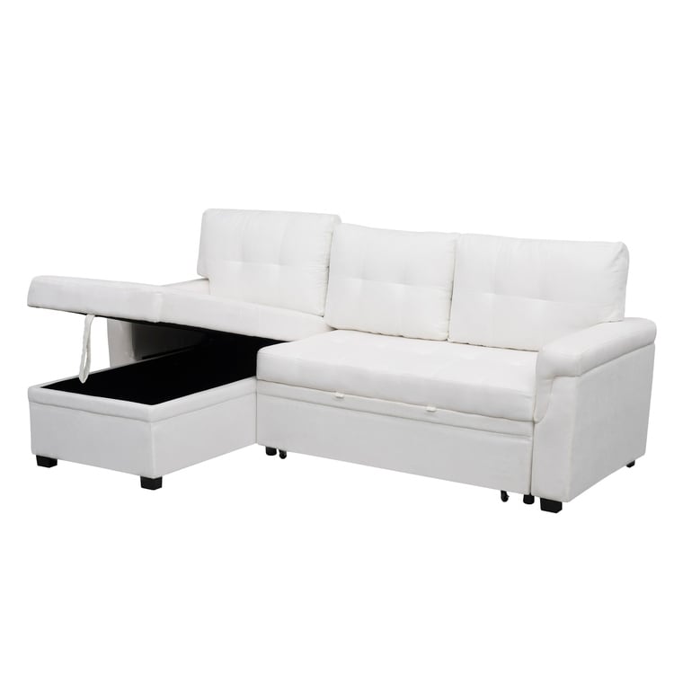 Canapé d'angle réversible avec lit escamotable, chaise longue avec rangement intégré, pieds robustes,