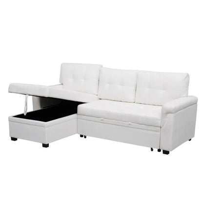 Canapé d'angle réversible avec lit escamotable, chaise longue avec rangement intégré, pieds robustes,
