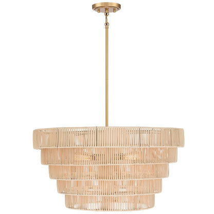 Piersan Lustre moderne bohème à 5 lumières avec abat-jour en rotin à plusieurs niveaux - 66 cm de largeur