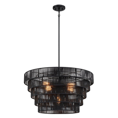 Piersan Lustre moderne bohème à 5 lumières avec abat-jour en rotin à plusieurs niveaux - 66 cm de largeur