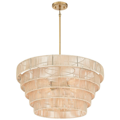 Piersan Lustre moderne bohème à 5 lumières avec abat-jour en rotin à plusieurs niveaux - 66 cm de largeur