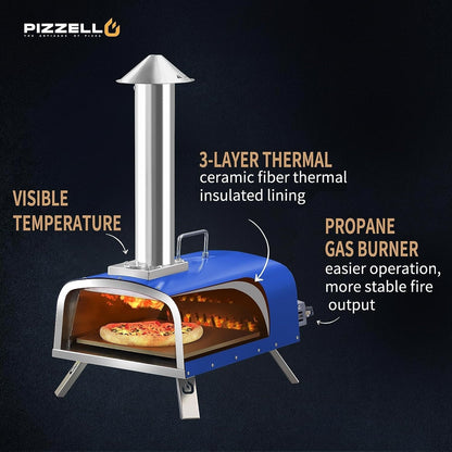 Four à pizza extérieur multi-combustible, cuiseur à pizza sur pierre avec brûleur à gaz et foyer à bois - 30 cm (12 pouces)