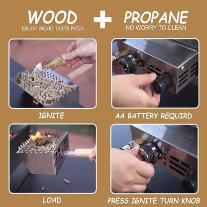 Four à pizza extérieur multi-combustible, cuiseur à pizza sur pierre avec brûleur à gaz et foyer à bois - 30 cm (12 pouces)