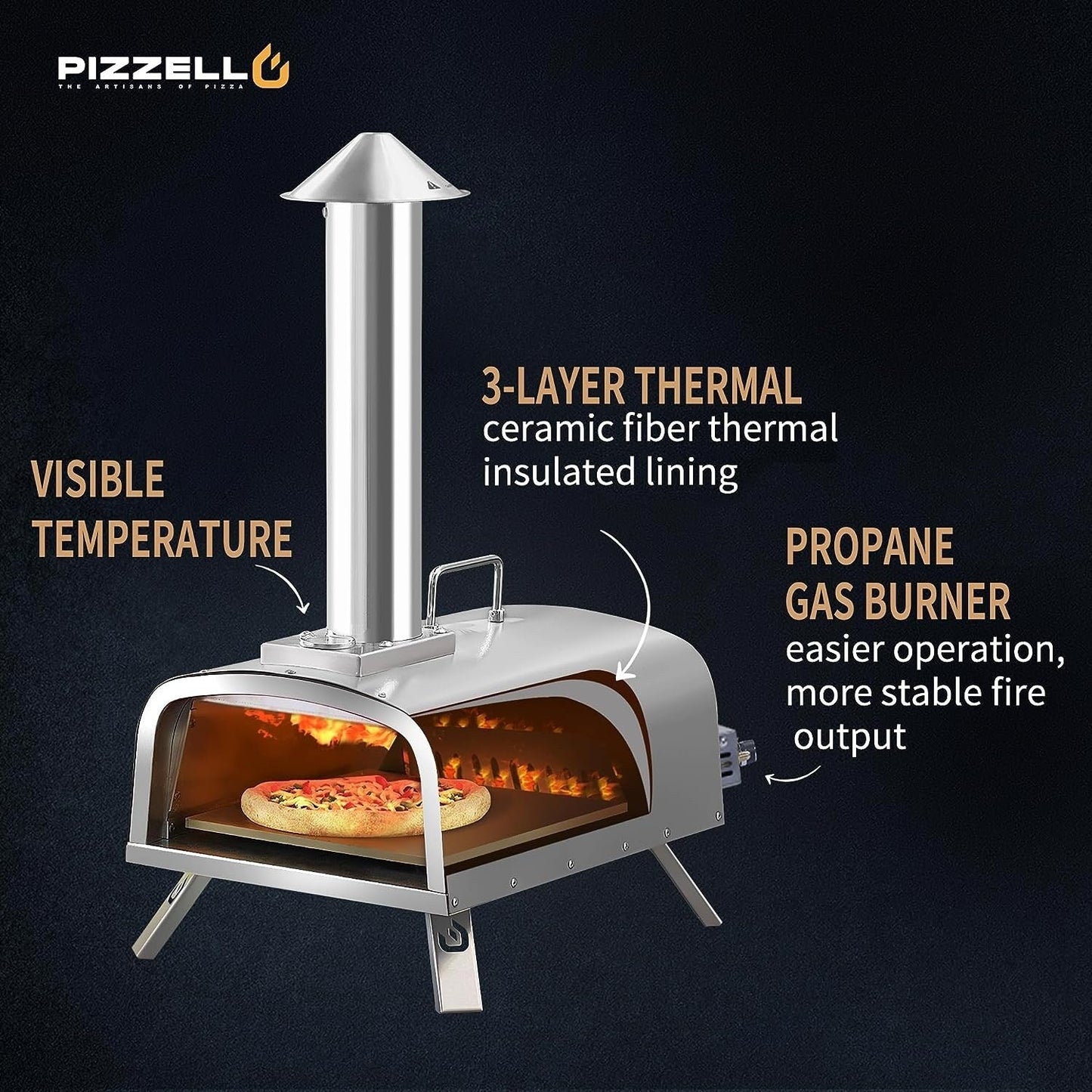 Four à pizza extérieur multi-combustible, cuiseur à pizza sur pierre avec brûleur à gaz et foyer à bois - 30 cm (12 pouces)