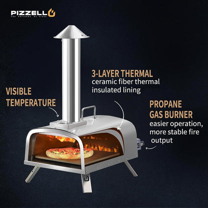 Four à pizza extérieur multi-combustible, cuiseur à pizza sur pierre avec brûleur à gaz et foyer à bois - 30 cm (12 pouces)