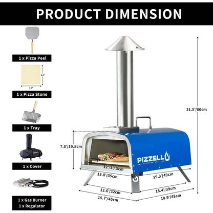 Four à pizza extérieur multi-combustible, cuiseur à pizza sur pierre avec brûleur à gaz et foyer à bois - 30 cm (12 pouces)