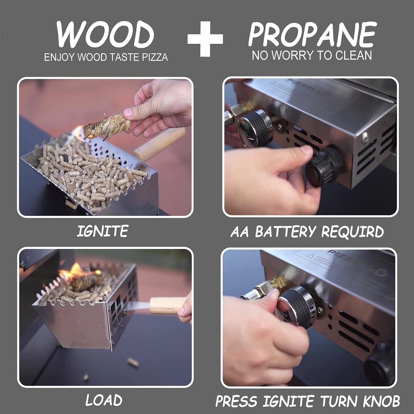 Four à pizza extérieur multi-combustible, cuiseur à pizza sur pierre avec brûleur à gaz et foyer à bois - 30 cm (12 pouces)