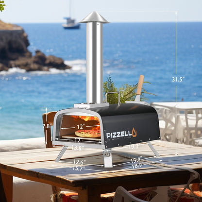 Four à pizza extérieur multi-combustible, cuiseur à pizza sur pierre avec brûleur à gaz et foyer à bois - 30 cm (12 pouces)