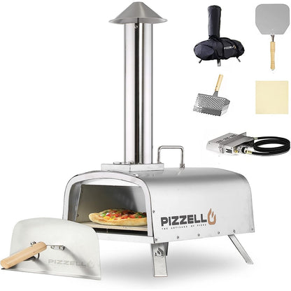 Four à pizza extérieur multi-combustible, cuiseur à pizza sur pierre avec brûleur à gaz et foyer à bois - 30 cm (12 pouces)