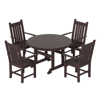 Polytrends Laguna Hdpe All Weather Outdoor Patio Dining Set with Round Table, Armchairs (5-Piece Set)