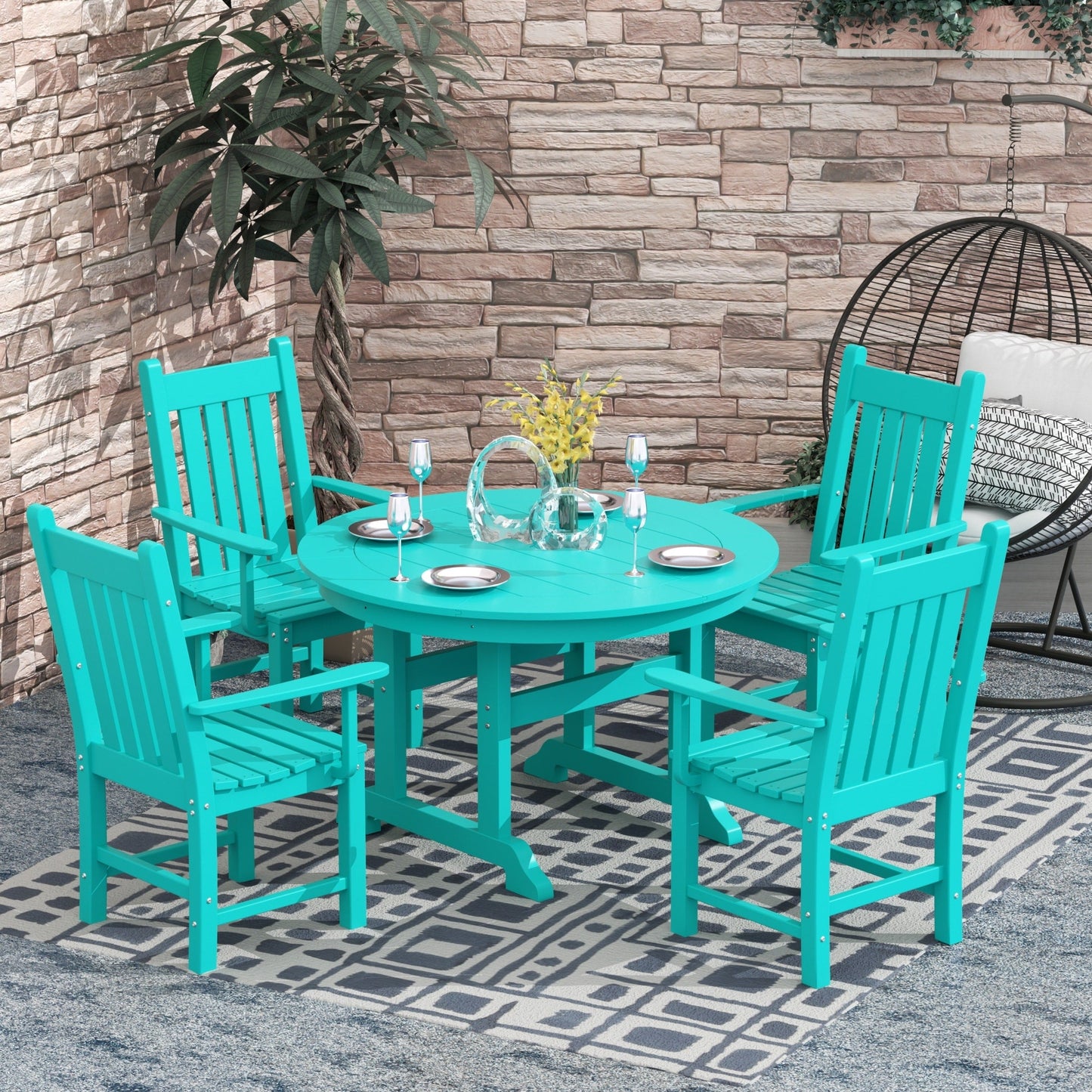 Polytrends Laguna Hdpe All Weather Outdoor Patio Dining Set with Round Table, Armchairs (5-Piece Set)