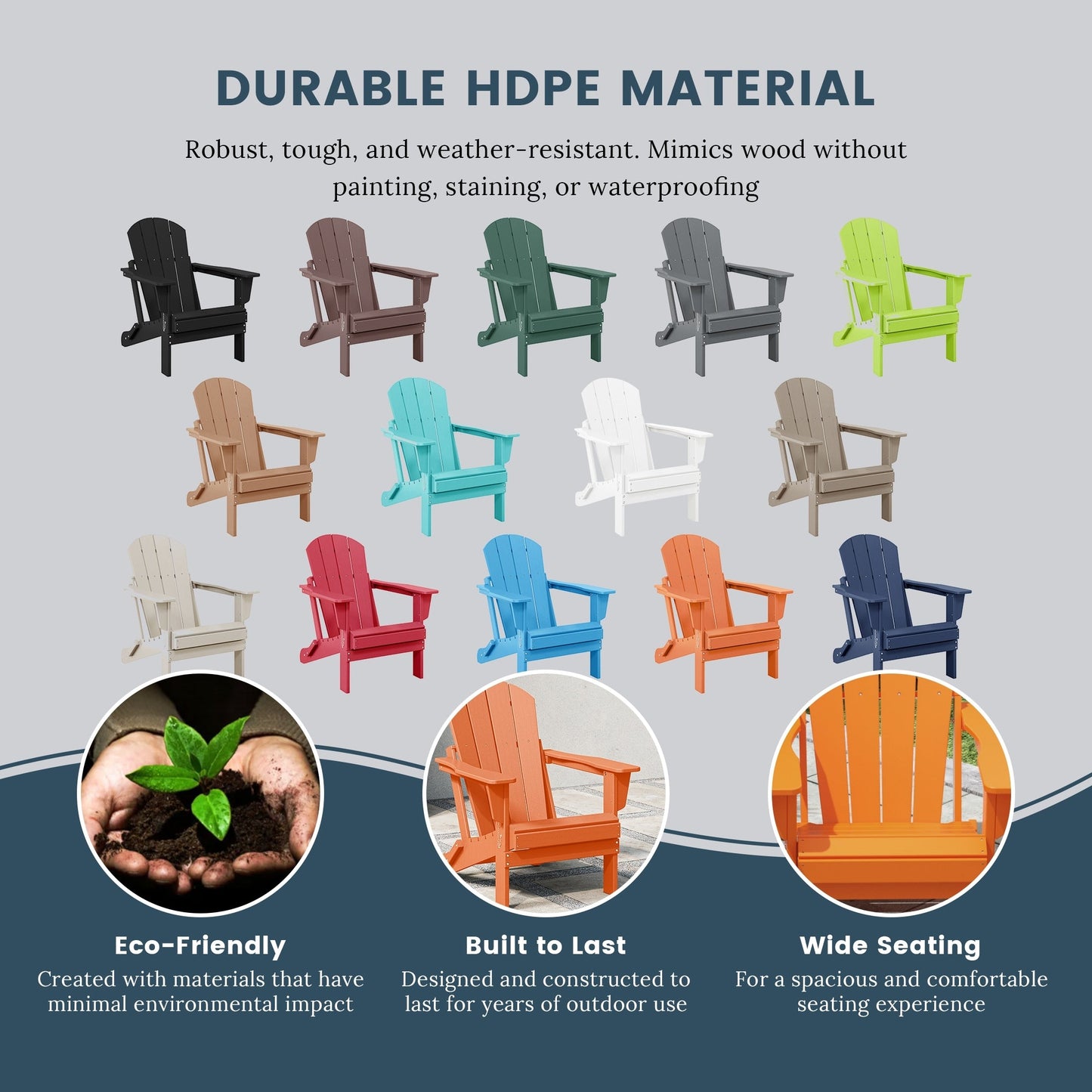 Chaise de jardin Adirondack pliable, résistante à la décoloration et aux intempéries, modèle Laguna de Polytrends