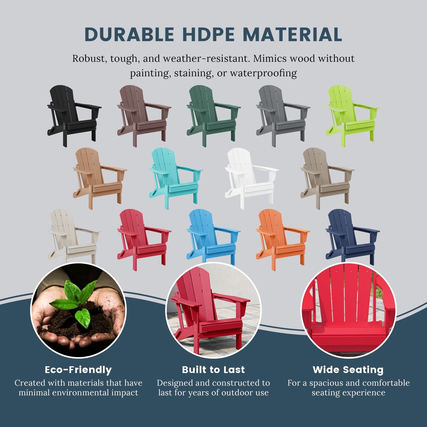 Chaise de jardin Adirondack pliable, résistante à la décoloration et aux intempéries, modèle Laguna de Polytrends