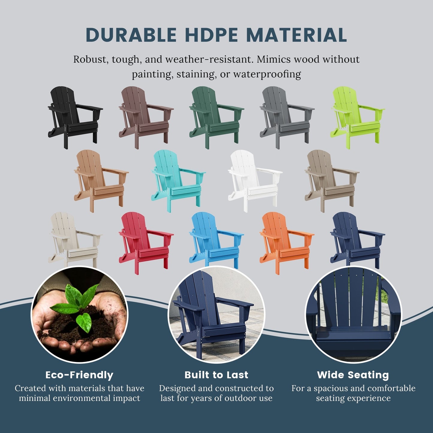 Chaise de jardin Adirondack pliable, résistante à la décoloration et aux intempéries, modèle Laguna de Polytrends