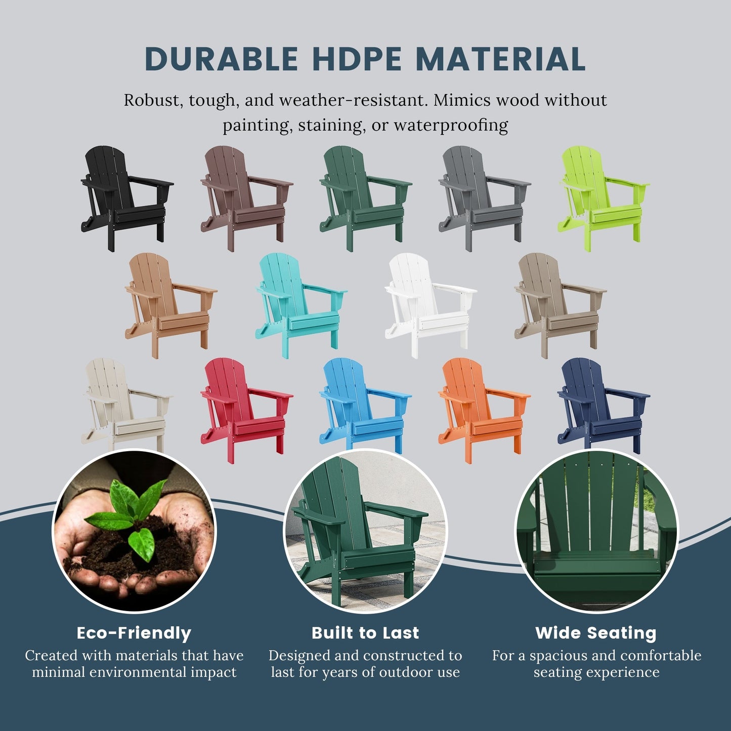 Chaise de jardin Adirondack pliable, résistante à la décoloration et aux intempéries, modèle Laguna de Polytrends