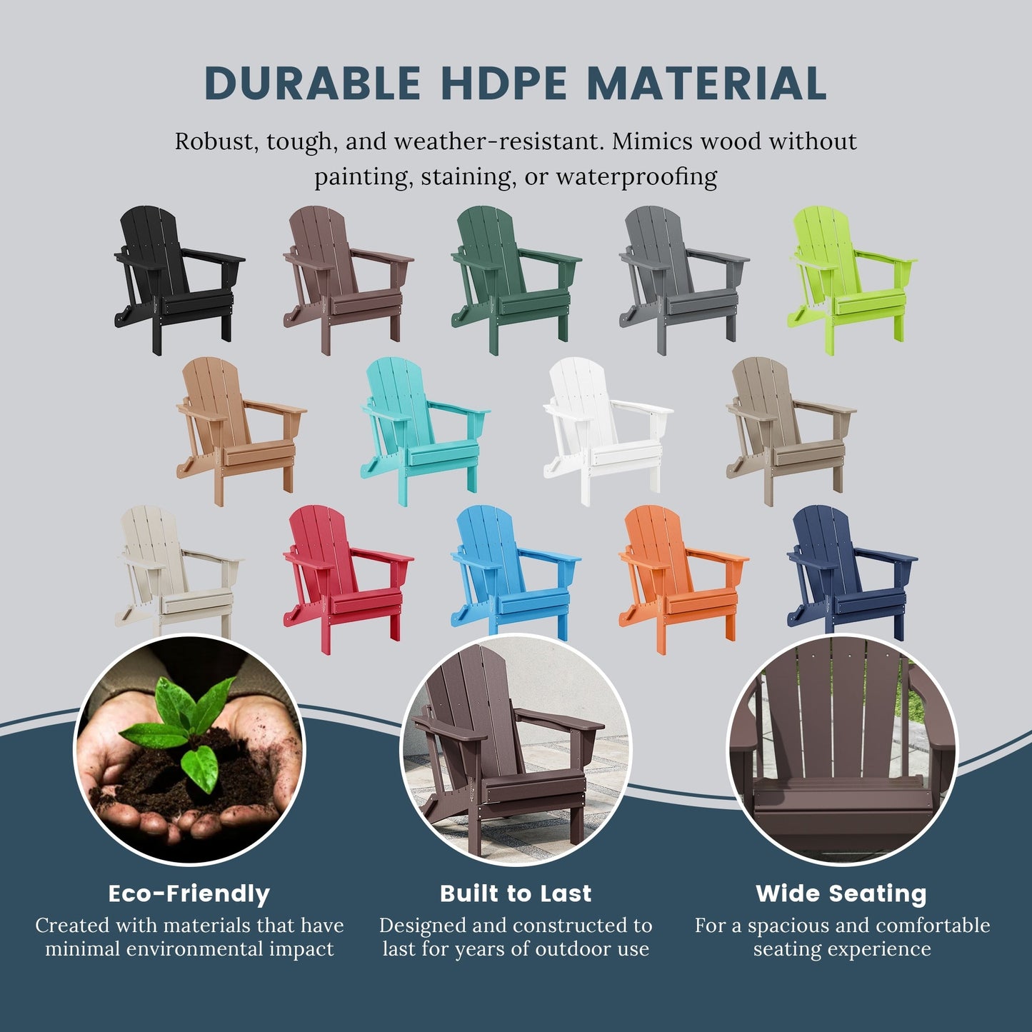 Chaise de jardin Adirondack pliable, résistante à la décoloration et aux intempéries, modèle Laguna de Polytrends