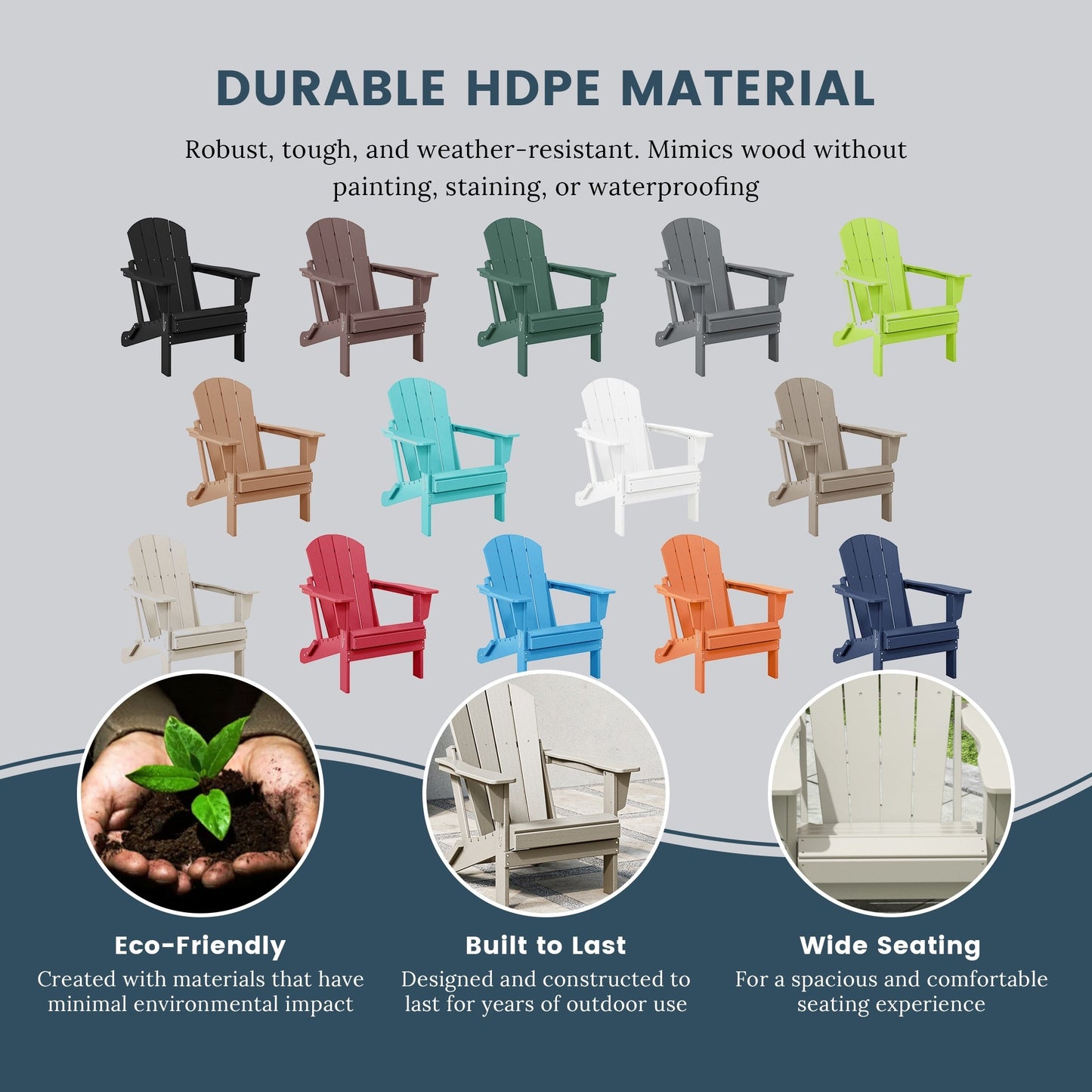 Chaise de jardin Adirondack pliable, résistante à la décoloration et aux intempéries, modèle Laguna de Polytrends