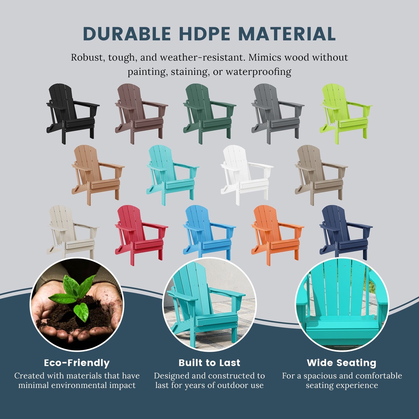 Chaise de jardin Adirondack pliable, résistante à la décoloration et aux intempéries, modèle Laguna de Polytrends