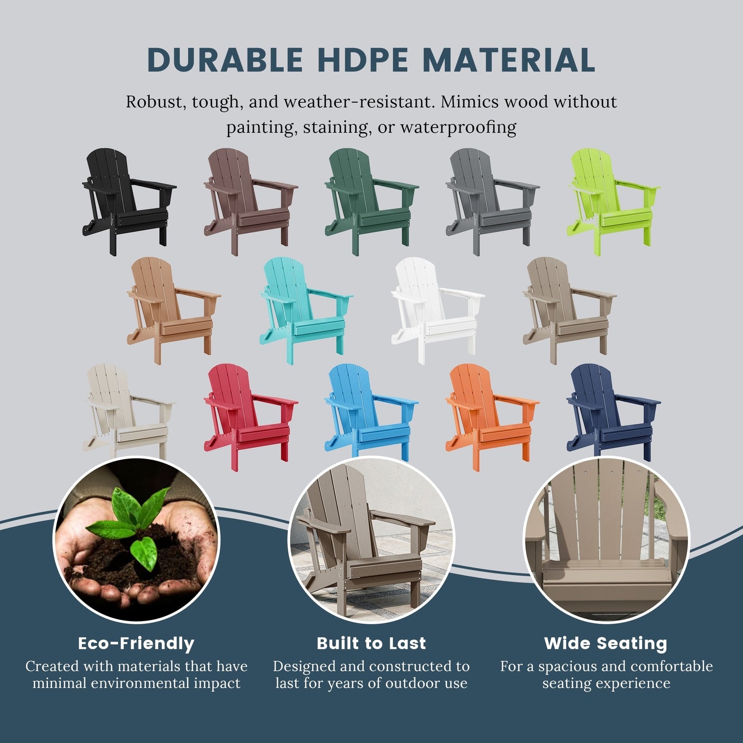 Chaise de jardin Adirondack pliable, résistante à la décoloration et aux intempéries, modèle Laguna de Polytrends