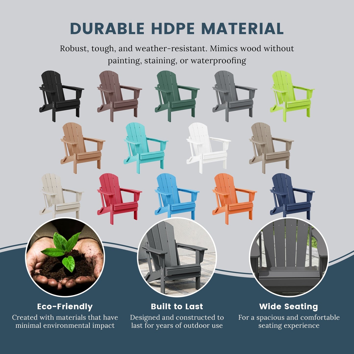 Chaise de jardin Adirondack pliable, résistante à la décoloration et aux intempéries, modèle Laguna de Polytrends