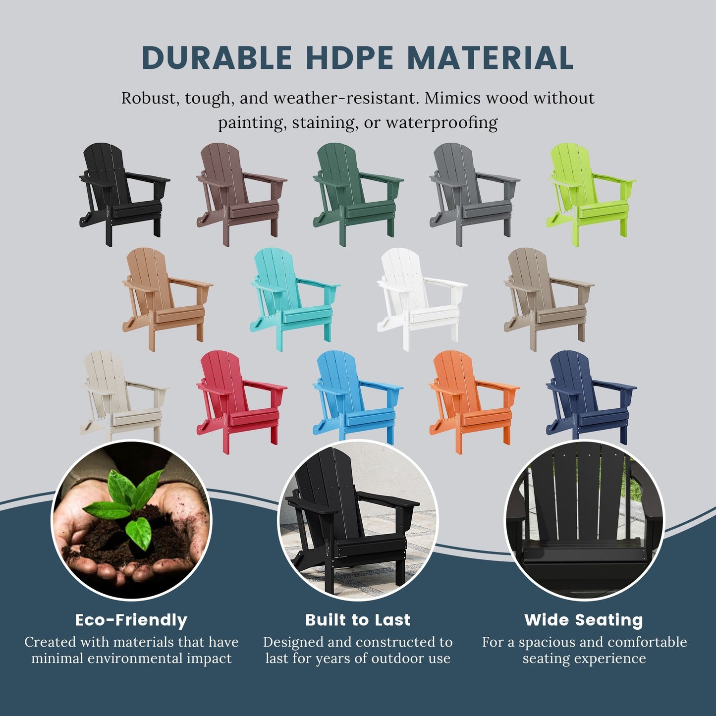 Polytrends Laguna Fauteuils de jardin pliants Adirondack résistants aux intempéries (lot de 2)