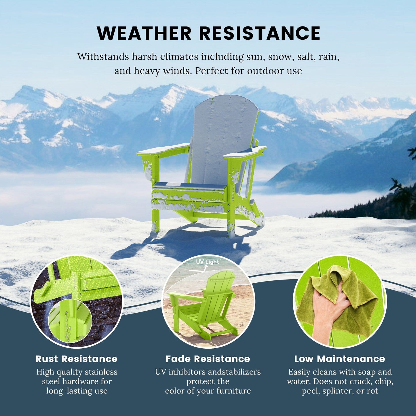 Chaises de jardin pliantes Adirondack Polytrends Laguna résistantes aux intempéries (lot de 4)