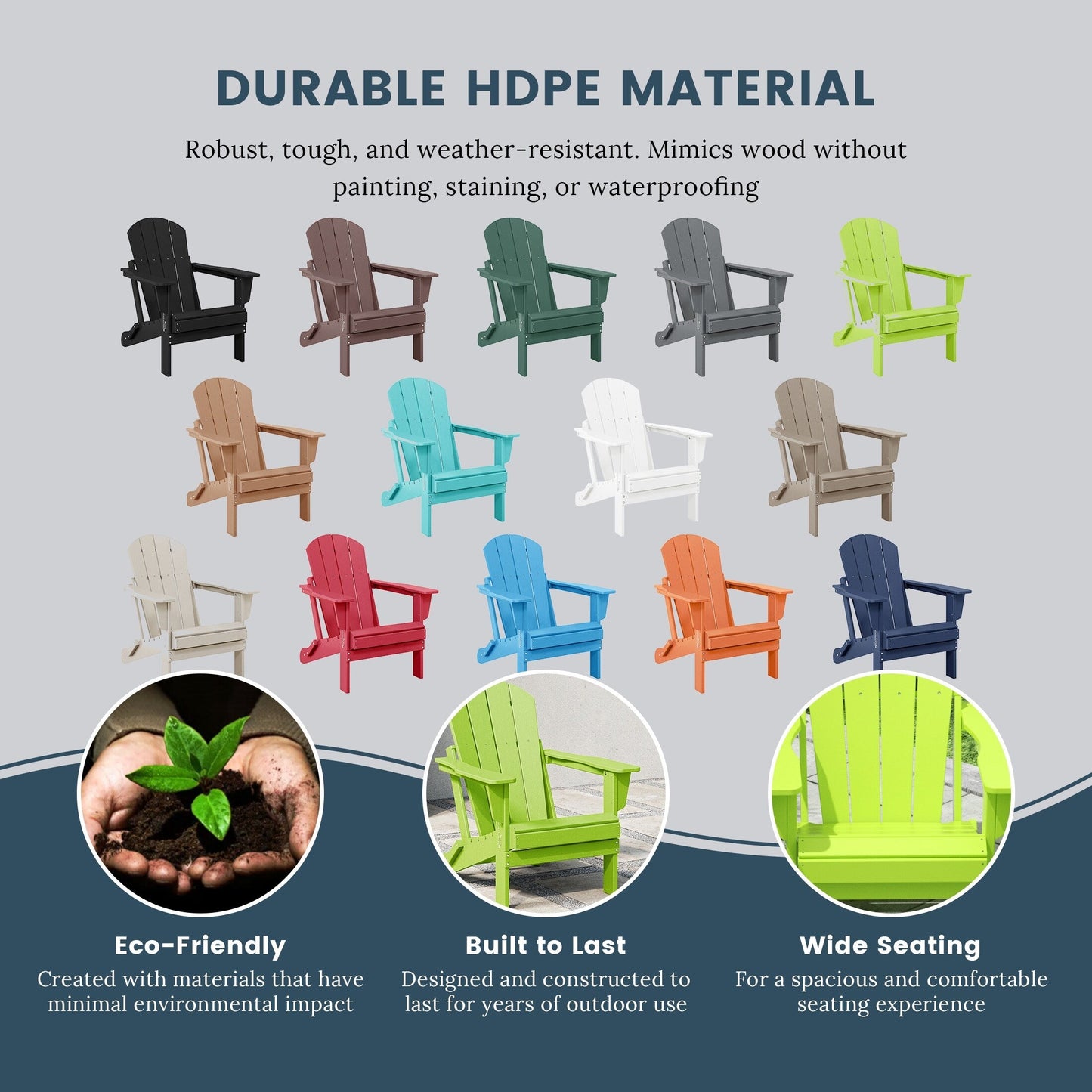 Chaises de jardin pliantes Adirondack Polytrends Laguna résistantes aux intempéries (lot de 4)