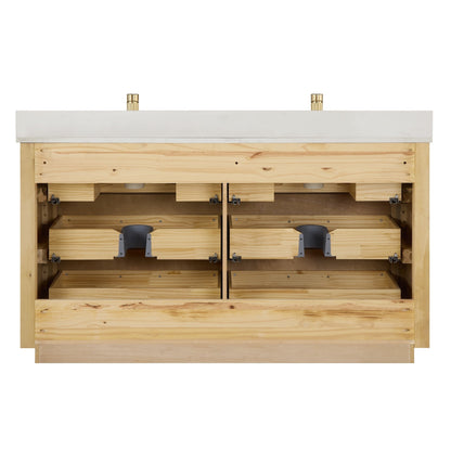 Meuble-lavabo Porto avec plan de toilette en pierre de quartz blanche, sans miroir.