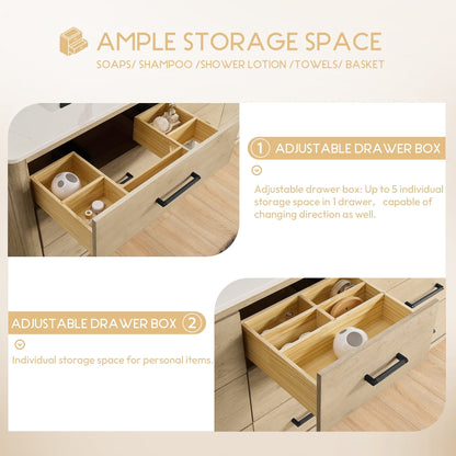 Meuble-lavabo Porto avec plan de toilette en pierre de quartz blanche, sans miroir.