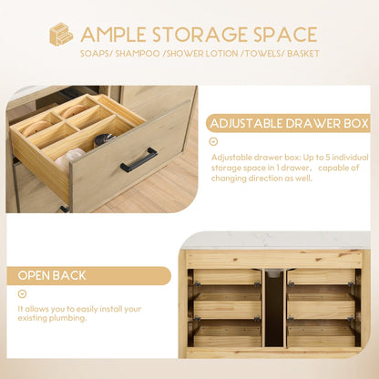 Meuble-lavabo Porto avec plan de toilette en pierre de quartz blanche, sans miroir.