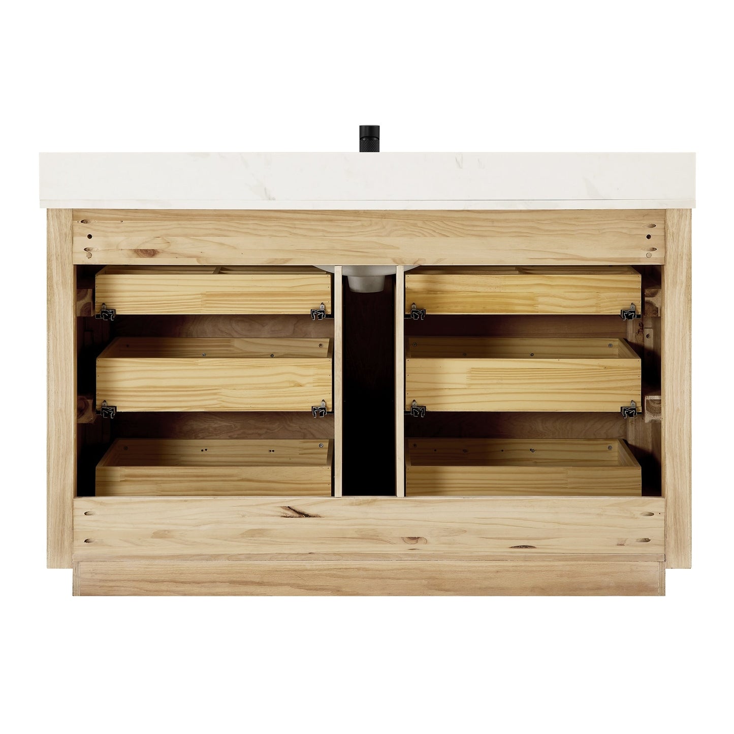 Meuble-lavabo Porto avec plan de toilette en pierre de quartz blanche, sans miroir.