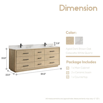 Meuble-lavabo Porto avec plan de toilette en pierre de quartz blanche, sans miroir.