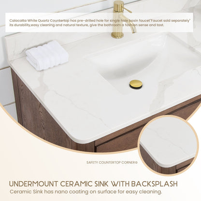 Meuble-lavabo Porto avec plan de toilette en pierre de quartz blanche, sans miroir.