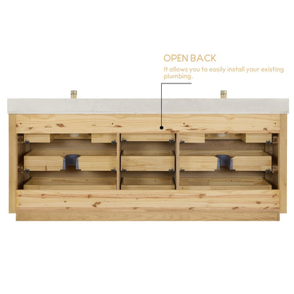 Meuble-lavabo Porto avec plan de toilette en pierre de quartz blanche, sans miroir.