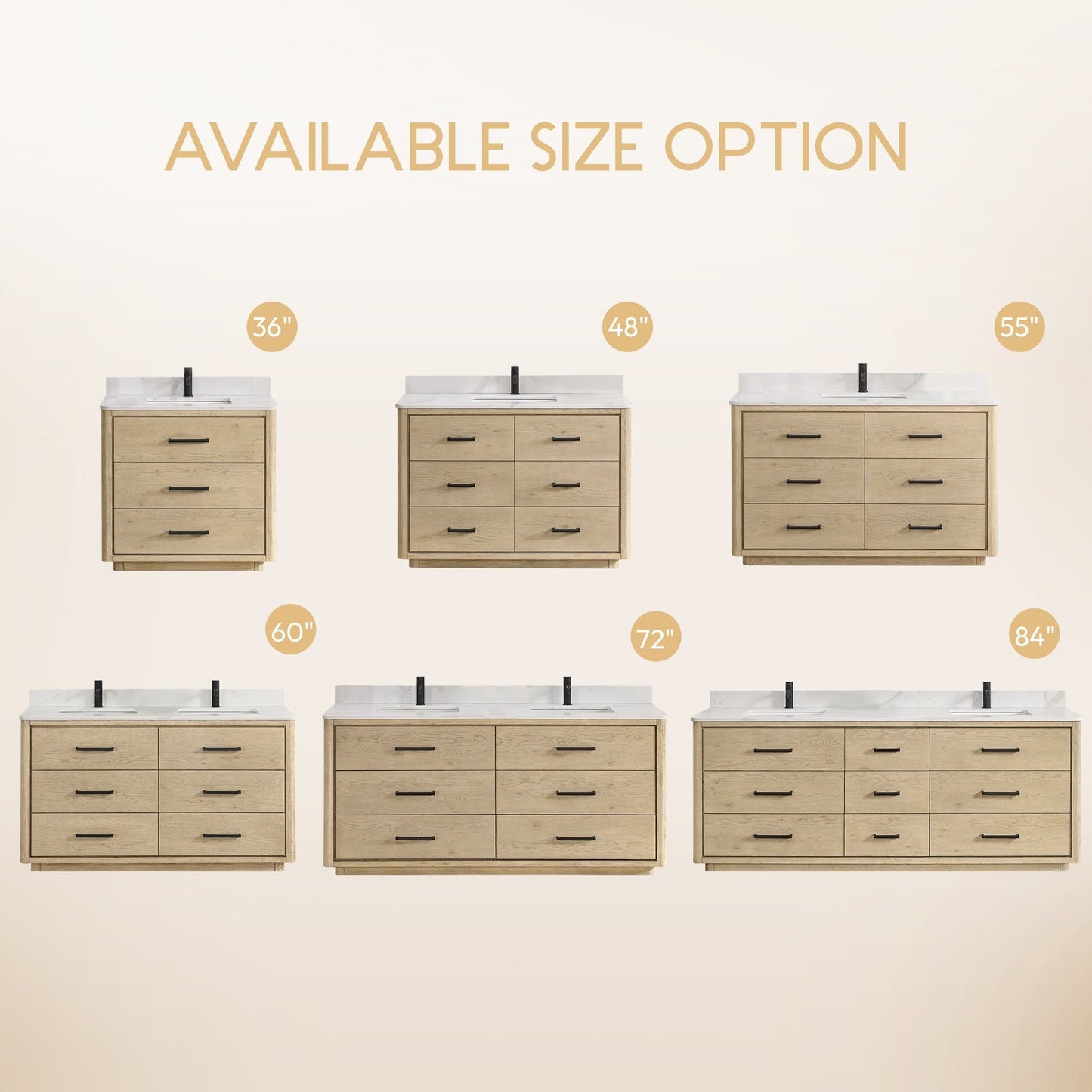 Meuble-lavabo Porto avec plan de toilette en pierre de quartz blanche, sans miroir.