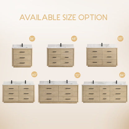 Meuble-lavabo Porto avec plan de toilette en pierre de quartz blanche, sans miroir.