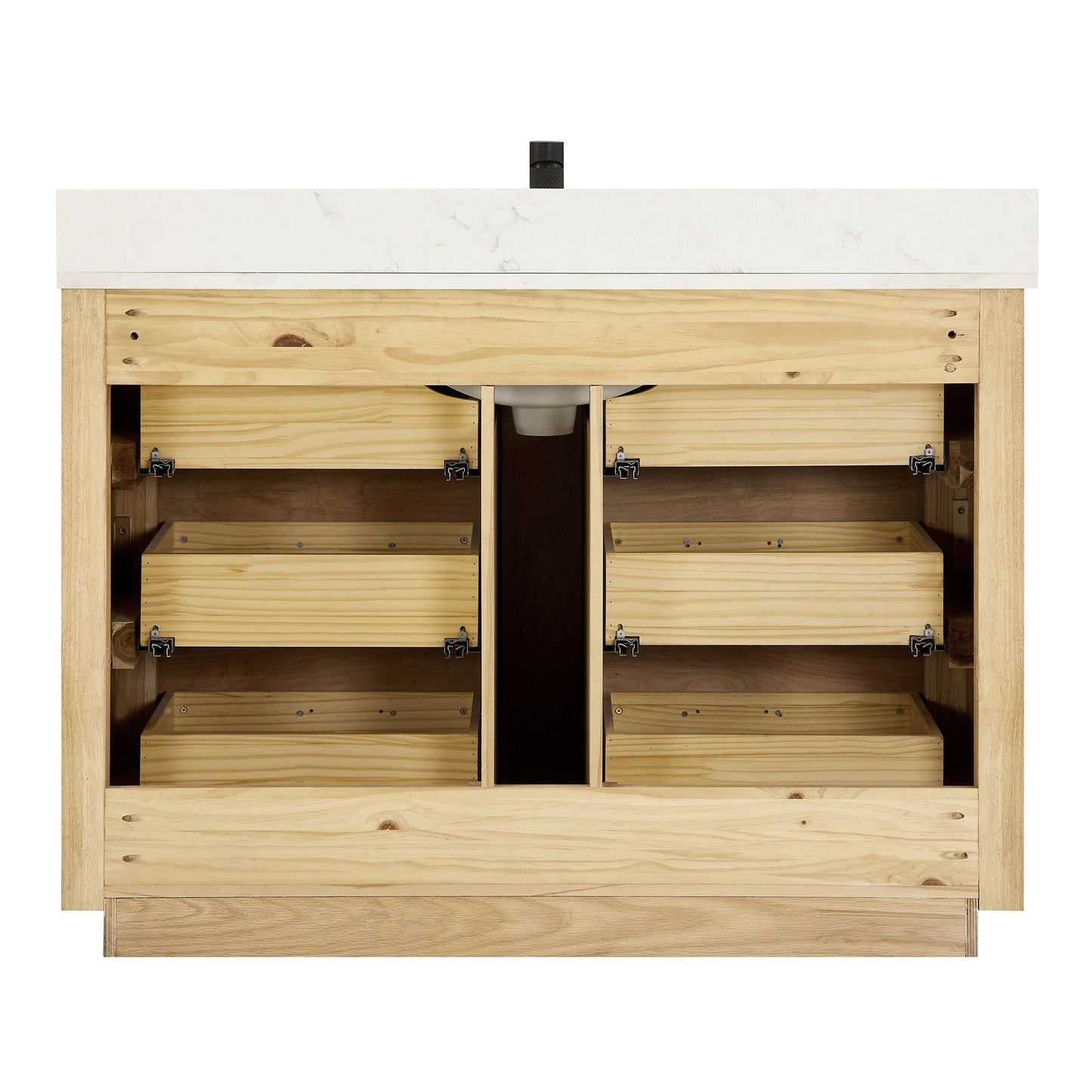 Meuble-lavabo Porto avec plan de toilette en pierre de quartz blanche, sans miroir.