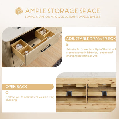 Meuble-lavabo Porto avec plan de toilette en pierre de quartz blanche, sans miroir.