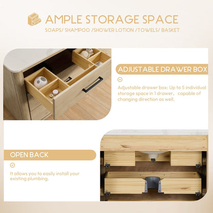 Meuble-lavabo Porto avec plan de toilette en pierre de quartz blanche, sans miroir.