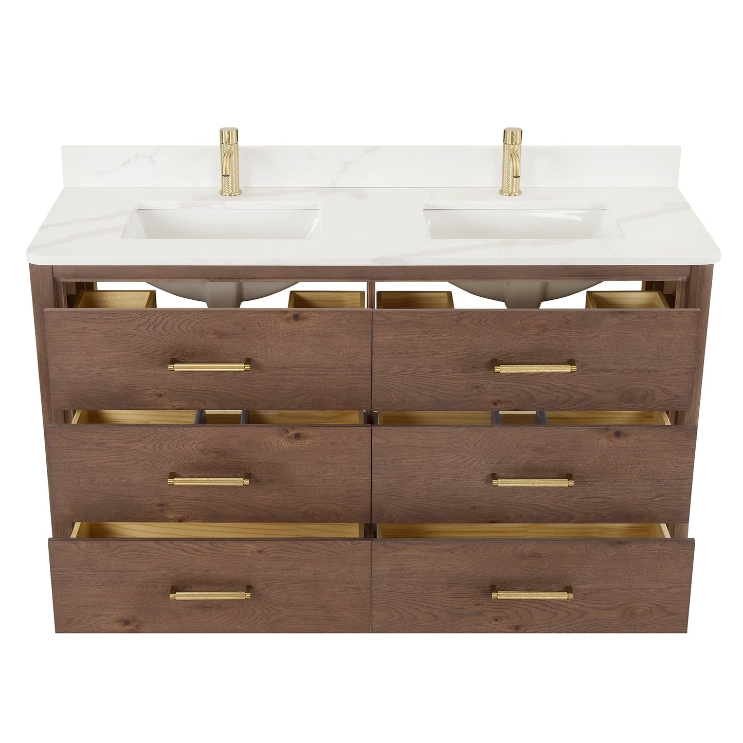 Meuble-lavabo Porto avec plan de toilette en pierre de quartz blanche, sans miroir.