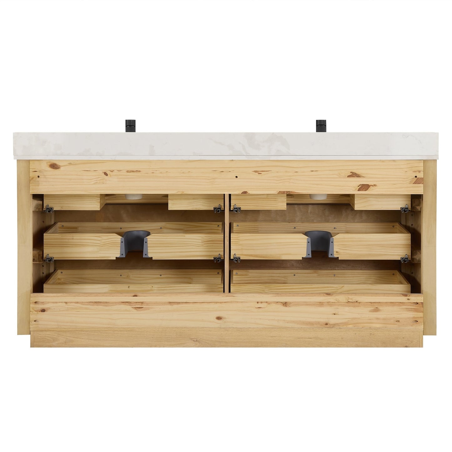 Meuble-lavabo Porto avec plan de toilette en pierre de quartz blanche, sans miroir.