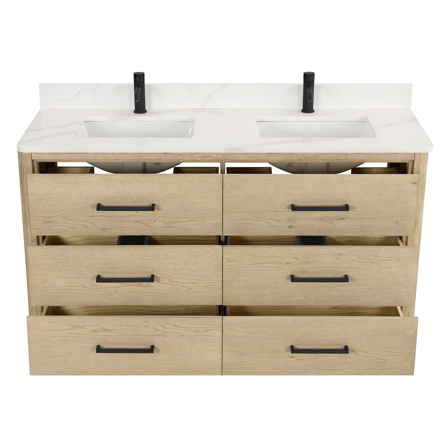 Meuble-lavabo Porto avec plan de toilette en pierre de quartz blanche, sans miroir.