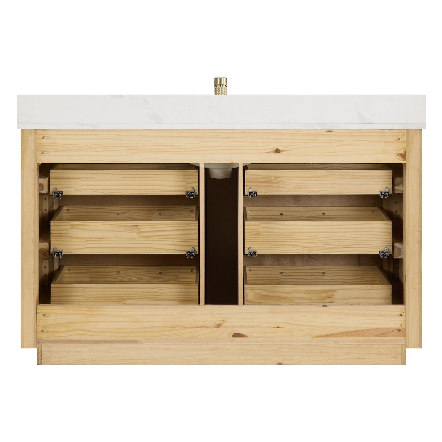 Meuble-lavabo Porto avec plan de toilette en pierre de quartz blanche, sans miroir.