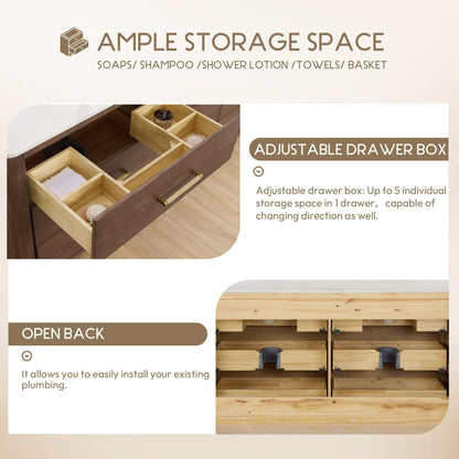 Meuble-lavabo Porto avec plan de toilette en pierre de quartz blanche, sans miroir.