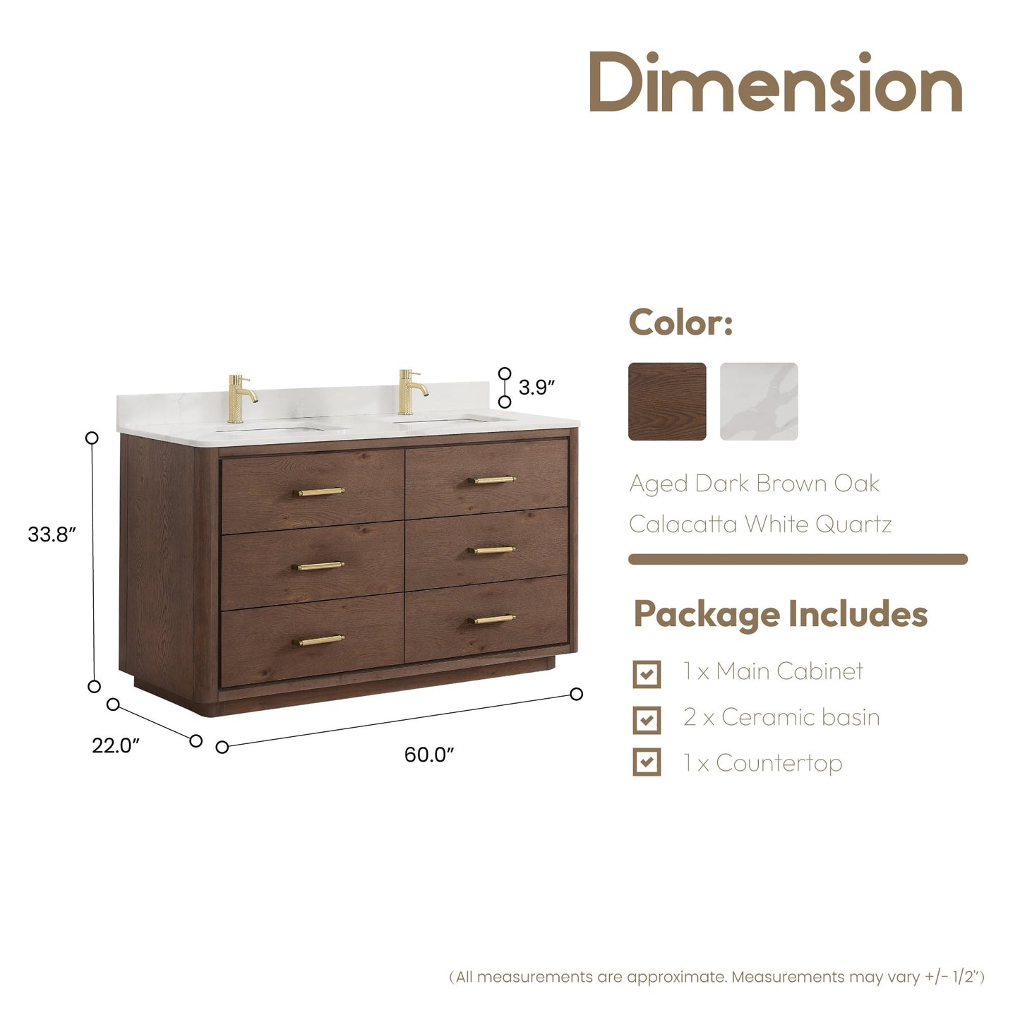 Meuble-lavabo Porto avec plan de toilette en pierre de quartz blanche, sans miroir.