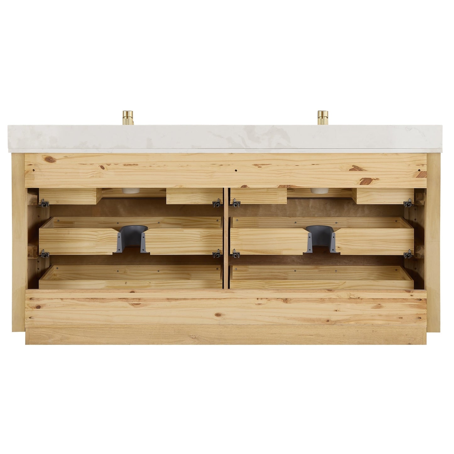 Meuble-lavabo Porto avec plan de toilette en pierre de quartz blanche, sans miroir.