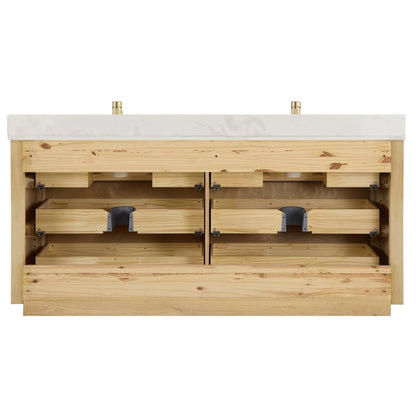 Meuble-lavabo Porto avec plan de toilette en pierre de quartz blanche, sans miroir.