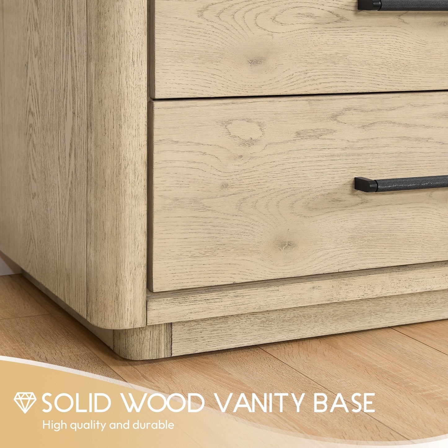 Meuble-lavabo Porto avec plan de toilette en pierre de quartz blanche, sans miroir.